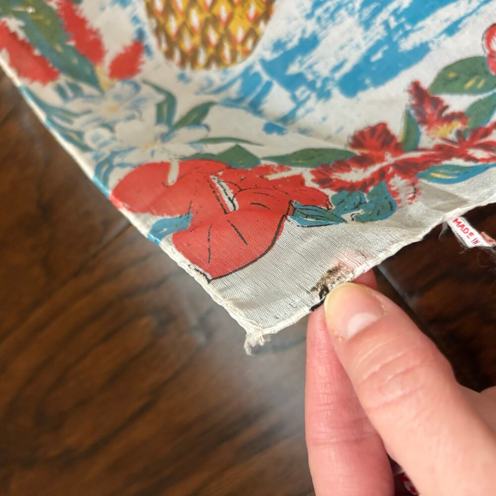 Vtg Hawaii Souvenir Scarf 50s 60s Aloha Map Volcano Surfing Made in Japan - Picture 7 of 9